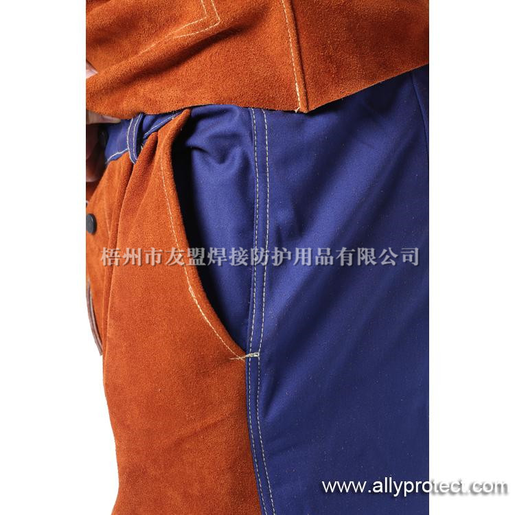 AP-6062 咖啡色皮配藍色阻燃布焊褲