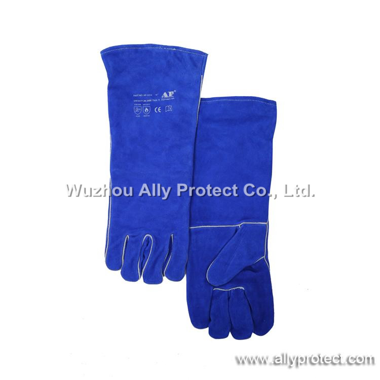 AP-2054 Blue Lengthen Leather Welding Gloves